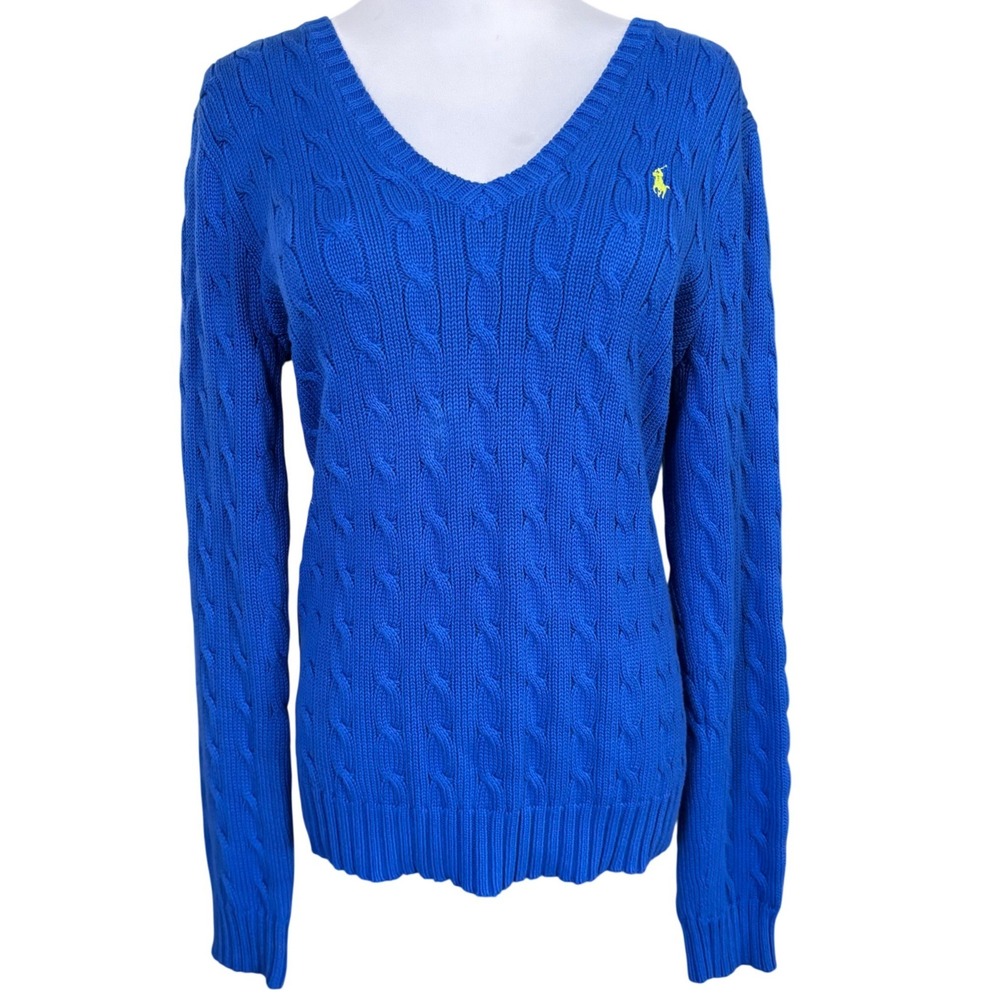 Vtg y2k Ralph Lauren Sport Cable Knit Sweater Sz L Preppy Bright Twee Academia
